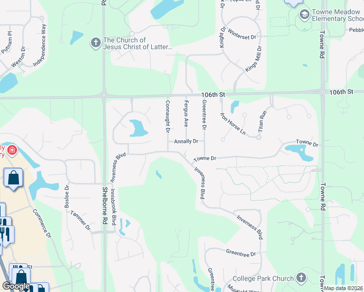 map of restaurants, bars, coffee shops, grocery stores, and more near 3107 Annally Drive in Carmel