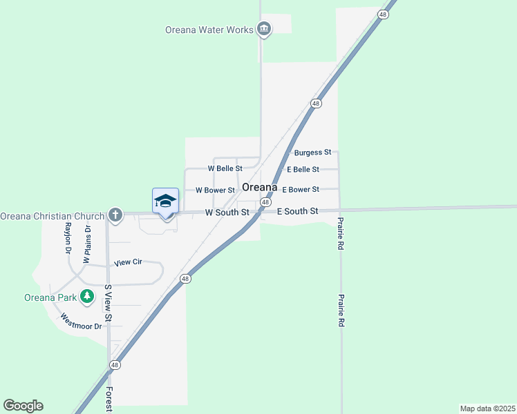 map of restaurants, bars, coffee shops, grocery stores, and more near 100 West South Street in Oreana
