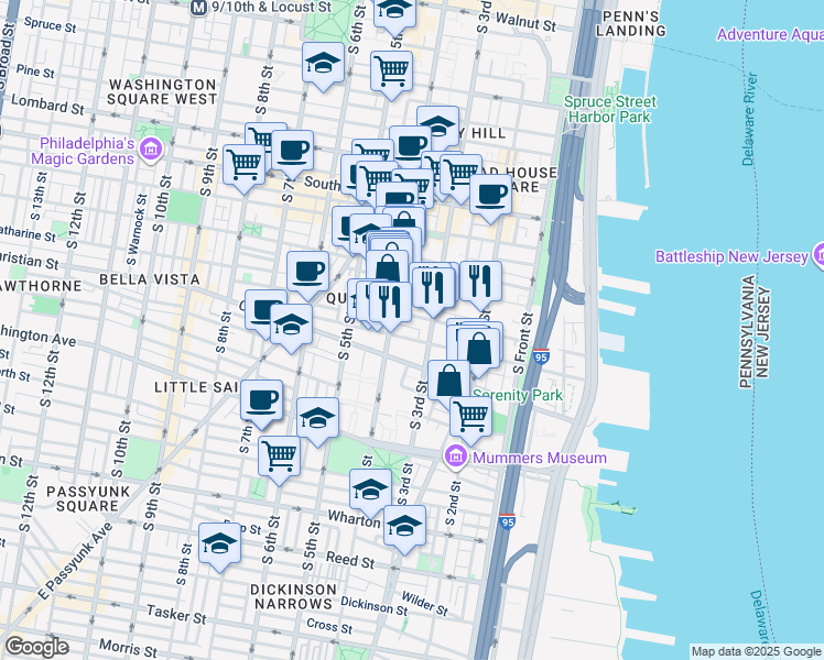 map of restaurants, bars, coffee shops, grocery stores, and more near 310 Kauffman Street in Philadelphia