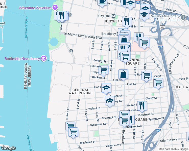 map of restaurants, bars, coffee shops, grocery stores, and more near 323 Beckett Street in Camden