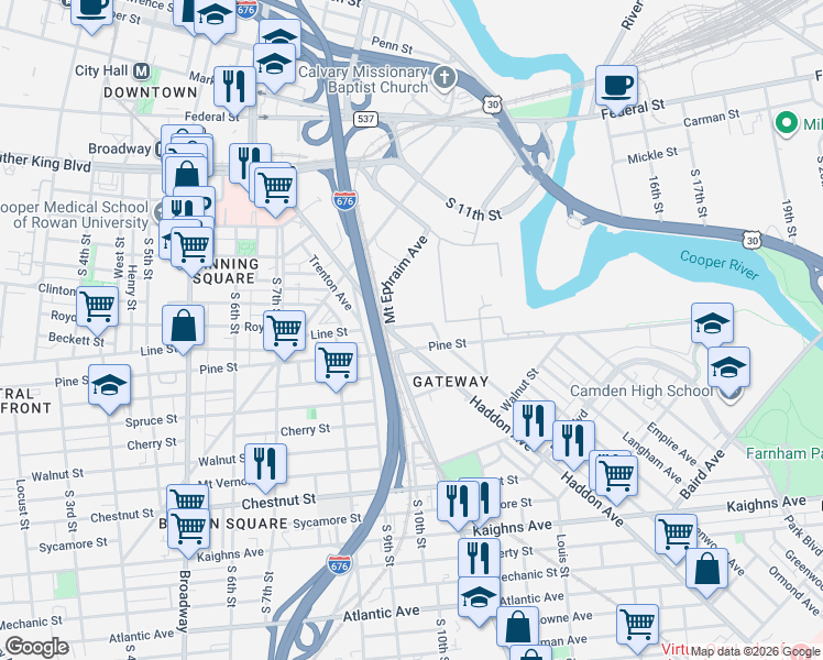map of restaurants, bars, coffee shops, grocery stores, and more near 708 Haddon Avenue in Camden