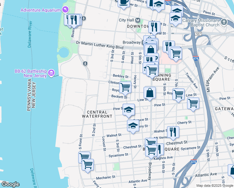 map of restaurants, bars, coffee shops, grocery stores, and more near 323 Beckett Street in Camden