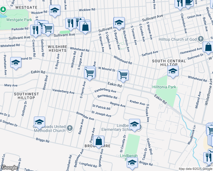 map of restaurants, bars, coffee shops, grocery stores, and more near 847 South Ogden Avenue in Columbus