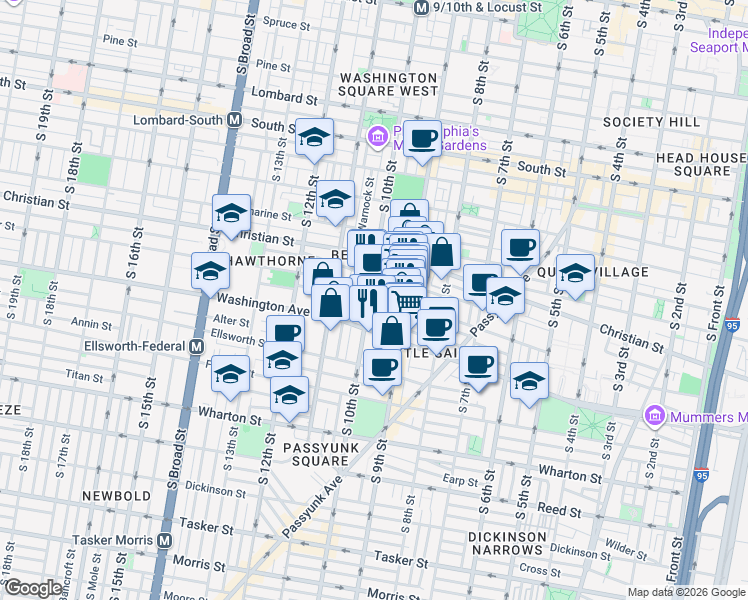 map of restaurants, bars, coffee shops, grocery stores, and more near 922 Carpenter Street in Philadelphia