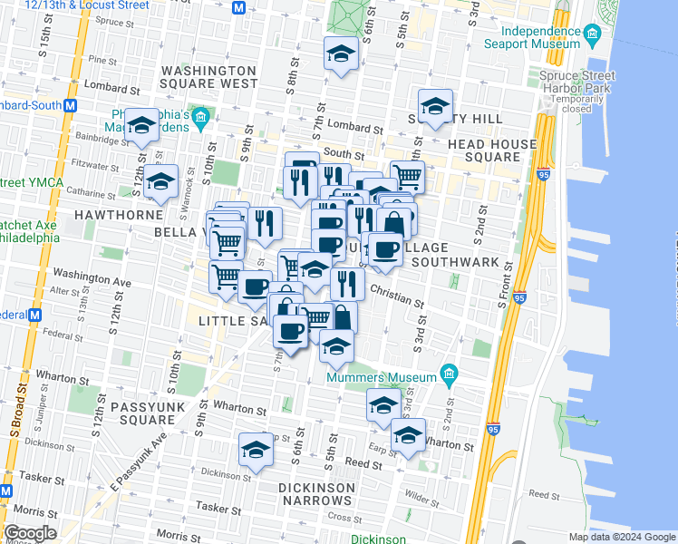 map of restaurants, bars, coffee shops, grocery stores, and more near 533 Christian Street in Philadelphia