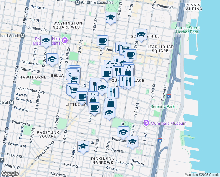 map of restaurants, bars, coffee shops, grocery stores, and more near 533 Christian Street in Philadelphia