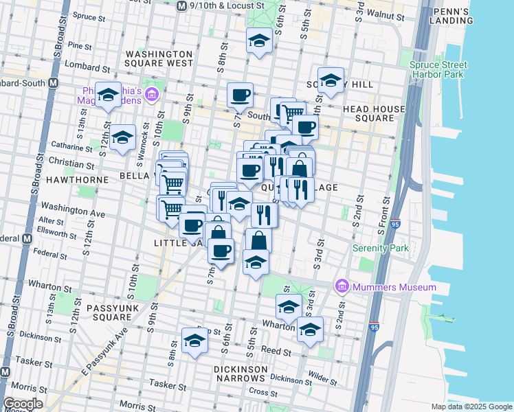map of restaurants, bars, coffee shops, grocery stores, and more near 535 Christian Street in Philadelphia