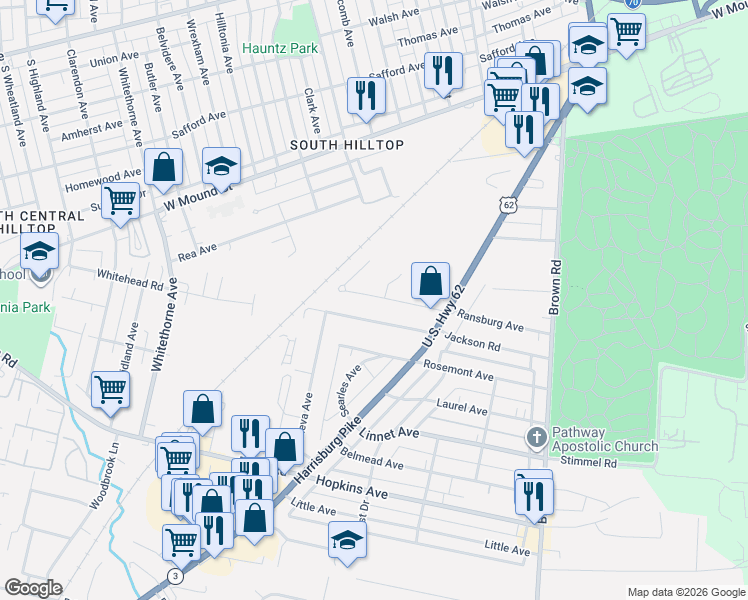 map of restaurants, bars, coffee shops, grocery stores, and more near 1870 Jackson Road in Columbus