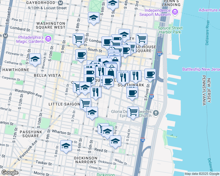 map of restaurants, bars, coffee shops, grocery stores, and more near 818 South 4th Street in Philadelphia