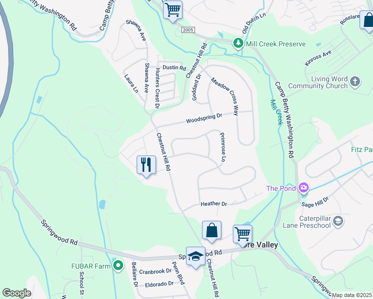 map of restaurants, bars, coffee shops, grocery stores, and more near 2710 Chestnut Run Road in York
