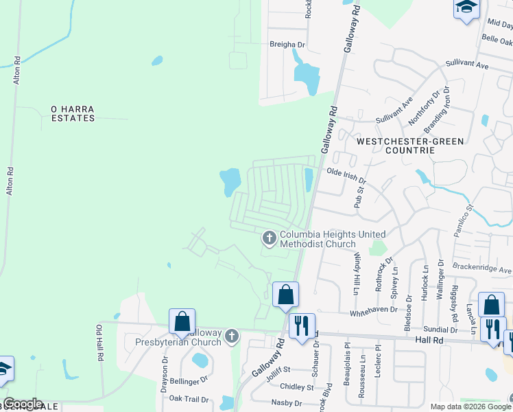 map of restaurants, bars, coffee shops, grocery stores, and more near 634 Gleaming Drive in Galloway