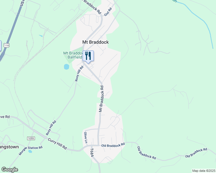 map of restaurants, bars, coffee shops, grocery stores, and more near 196 Mount Braddock Road in Lemont Furnace