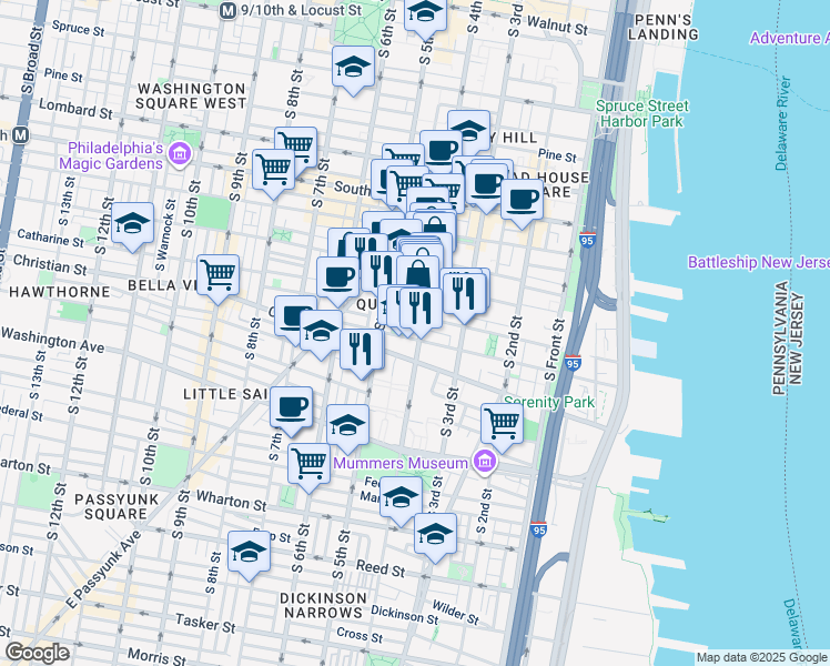 map of restaurants, bars, coffee shops, grocery stores, and more near 818 South 4th Street in Philadelphia