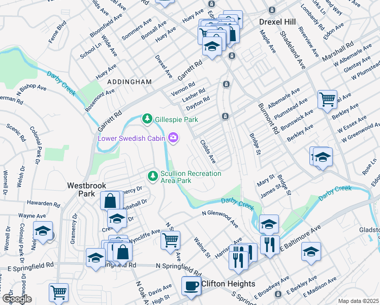 map of restaurants, bars, coffee shops, grocery stores, and more near 248 Wilde Avenue in Drexel Hill