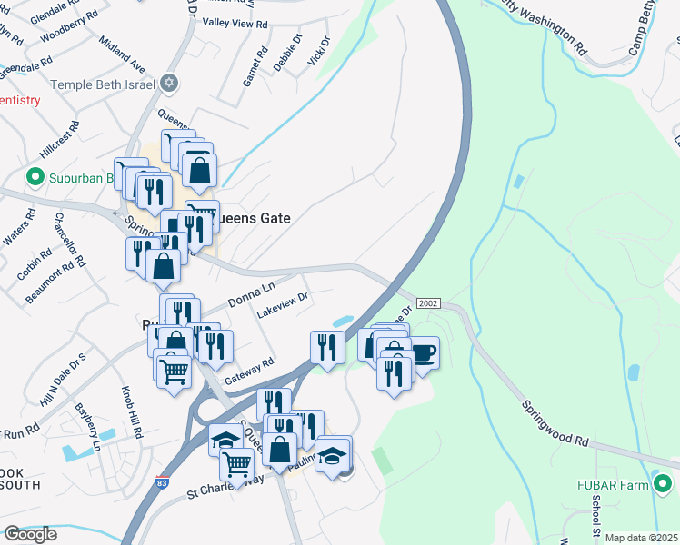 map of restaurants, bars, coffee shops, grocery stores, and more near 2194 Springwood Road in York
