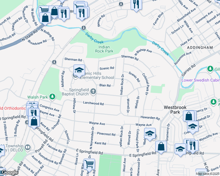 map of restaurants, bars, coffee shops, grocery stores, and more near 440 Blair Road in Springfield