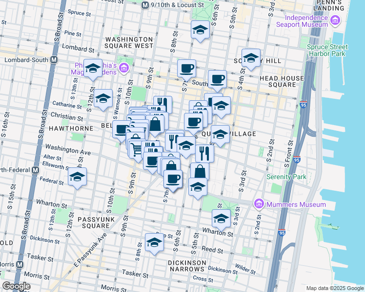 map of restaurants, bars, coffee shops, grocery stores, and more near in Philadelphia