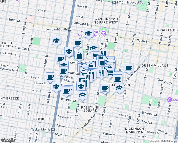 map of restaurants, bars, coffee shops, grocery stores, and more near in Philadelphia