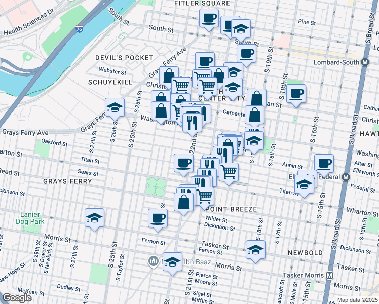 map of restaurants, bars, coffee shops, grocery stores, and more near 2145 Manton Street in Philadelphia