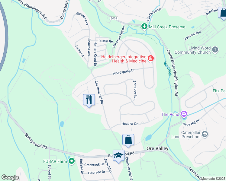 map of restaurants, bars, coffee shops, grocery stores, and more near 2710 Chestnut Run Road in York