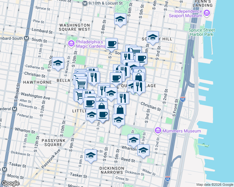 map of restaurants, bars, coffee shops, grocery stores, and more near 536 Christian Street in Philadelphia