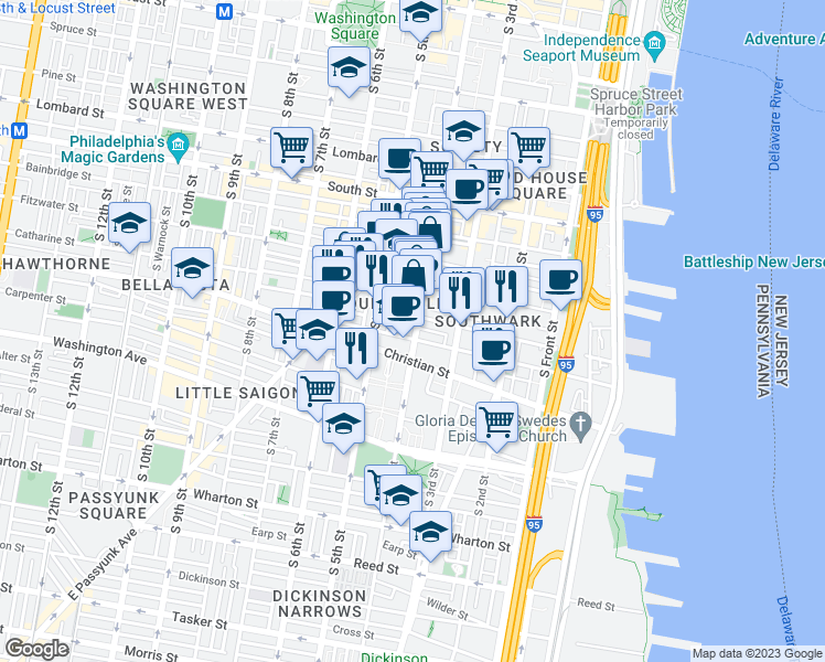 map of restaurants, bars, coffee shops, grocery stores, and more near 816 South 4th Street in Philadelphia