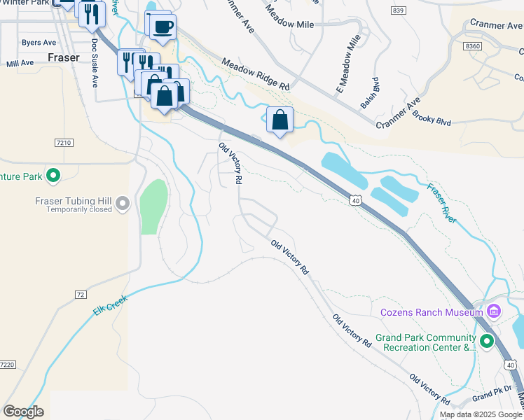 map of restaurants, bars, coffee shops, grocery stores, and more near 63 Meadow Trail in Parshall