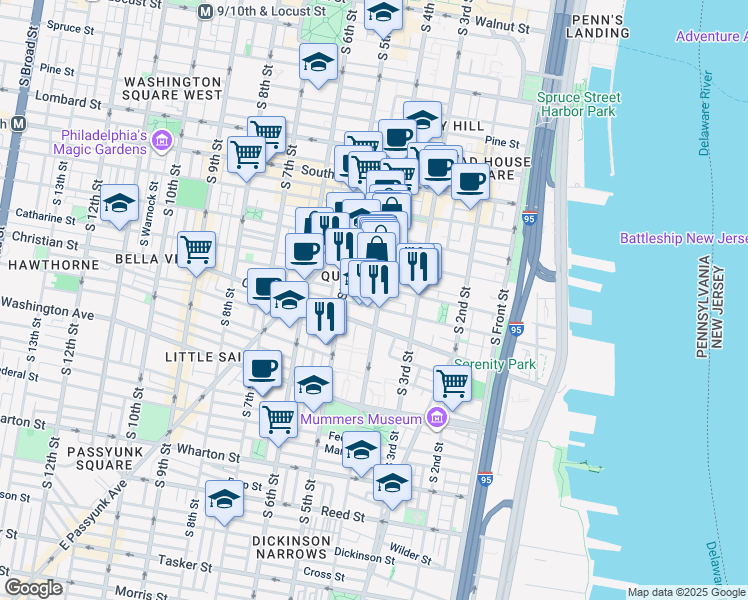 map of restaurants, bars, coffee shops, grocery stores, and more near 816 South 4th Street in Philadelphia