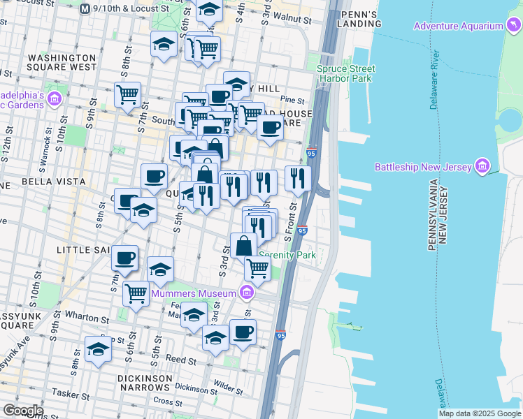map of restaurants, bars, coffee shops, grocery stores, and more near 786 South 2nd Street in Philadelphia