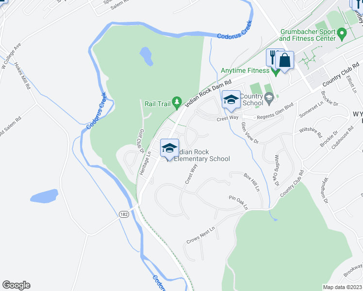 map of restaurants, bars, coffee shops, grocery stores, and more near 1133 Greenleigh Drive in York
