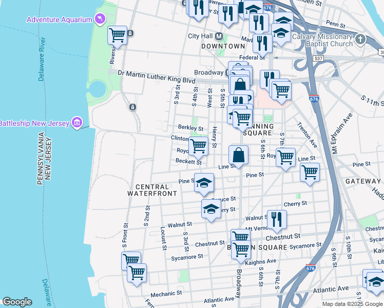 map of restaurants, bars, coffee shops, grocery stores, and more near 421 Beckett Street in Camden