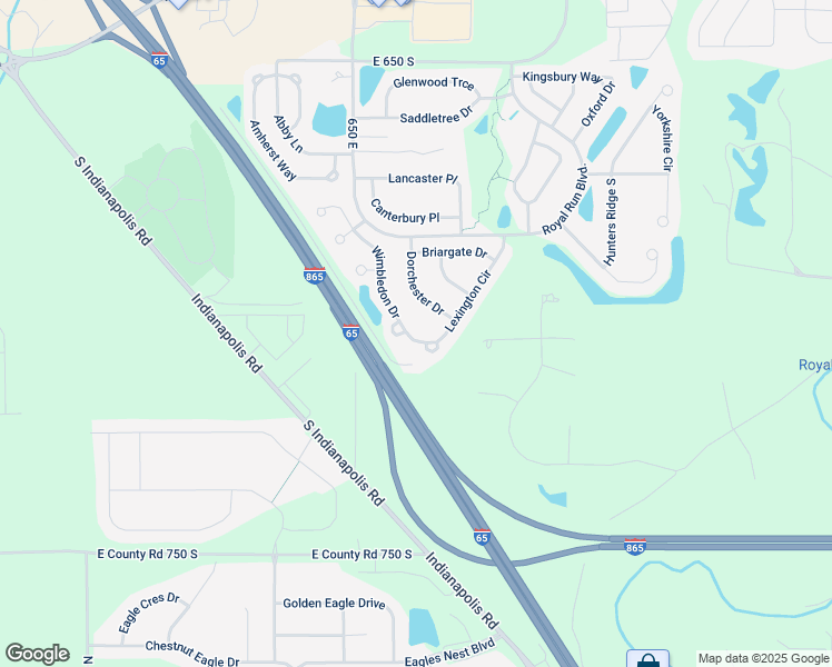 map of restaurants, bars, coffee shops, grocery stores, and more near 6765 Wimbledon Drive in Zionsville