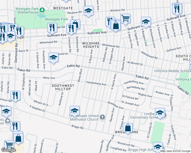 map of restaurants, bars, coffee shops, grocery stores, and more near 839 Wiltshire Road in Columbus