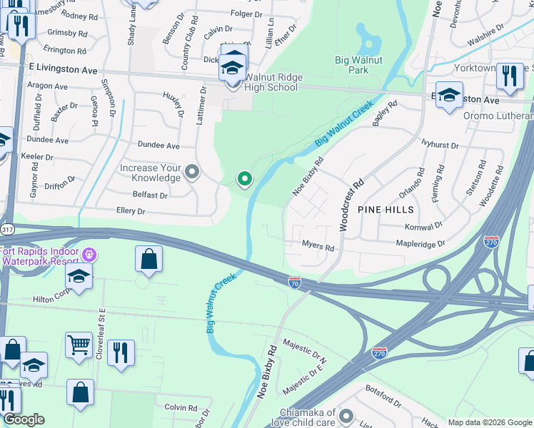 map of restaurants, bars, coffee shops, grocery stores, and more near 2005 Noe Bixby Road in Columbus