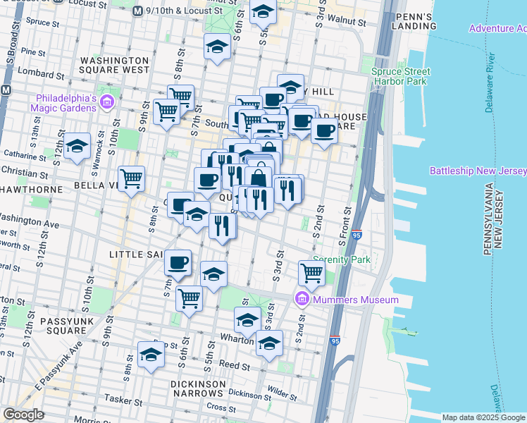 map of restaurants, bars, coffee shops, grocery stores, and more near 805 South 4th Street in Philadelphia