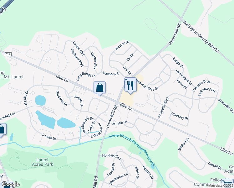 map of restaurants, bars, coffee shops, grocery stores, and more near 6 Carlisle Court in Mount Laurel Township
