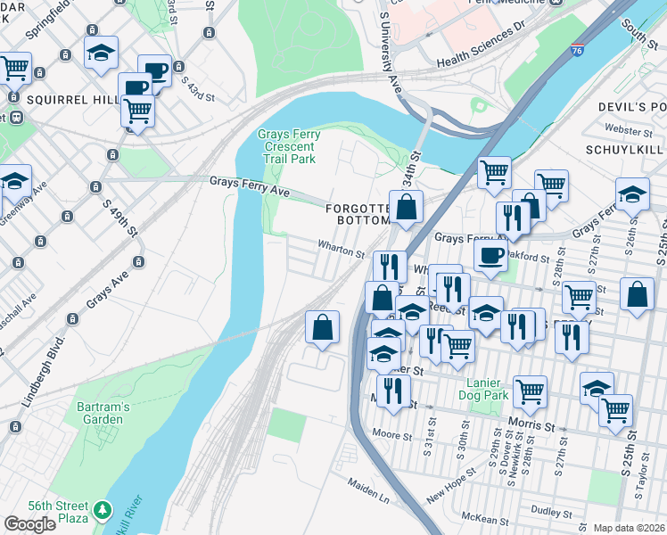 map of restaurants, bars, coffee shops, grocery stores, and more near 1354 South Harmony Street in Philadelphia