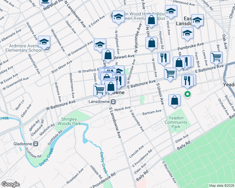 map of restaurants, bars, coffee shops, grocery stores, and more near in Lansdowne