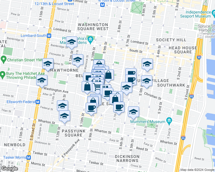 map of restaurants, bars, coffee shops, grocery stores, and more near 807 Montrose Street in Philadelphia