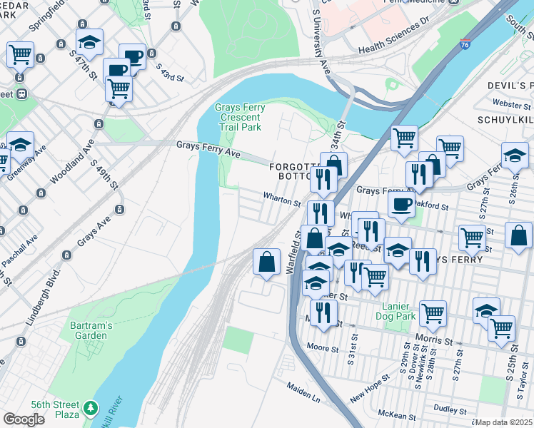 map of restaurants, bars, coffee shops, grocery stores, and more near 1334 Grove Street in Philadelphia