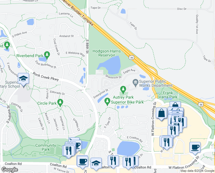 map of restaurants, bars, coffee shops, grocery stores, and more near 1881 Mallard Drive in Superior