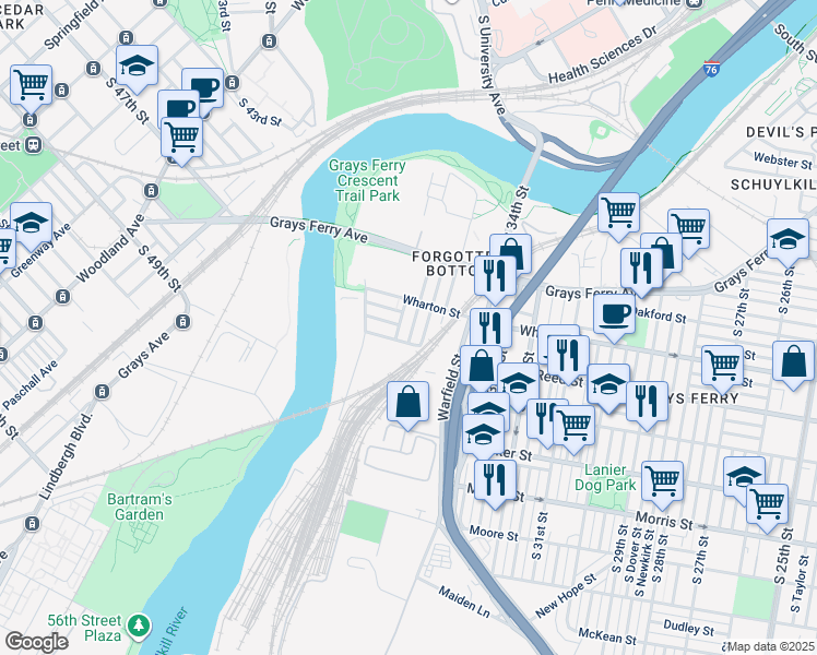 map of restaurants, bars, coffee shops, grocery stores, and more near 1334 Grove Street in Philadelphia