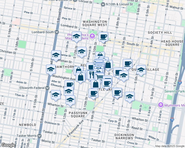 map of restaurants, bars, coffee shops, grocery stores, and more near 939 Carpenter Street in Philadelphia