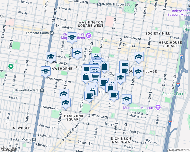 map of restaurants, bars, coffee shops, grocery stores, and more near 930 South 9th Street in Philadelphia