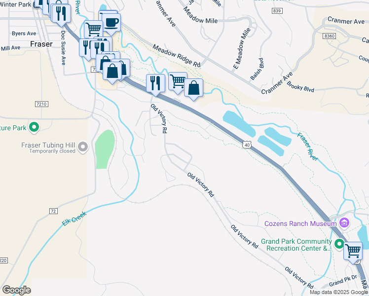 map of restaurants, bars, coffee shops, grocery stores, and more near 62 Meadow Trail in Parshall