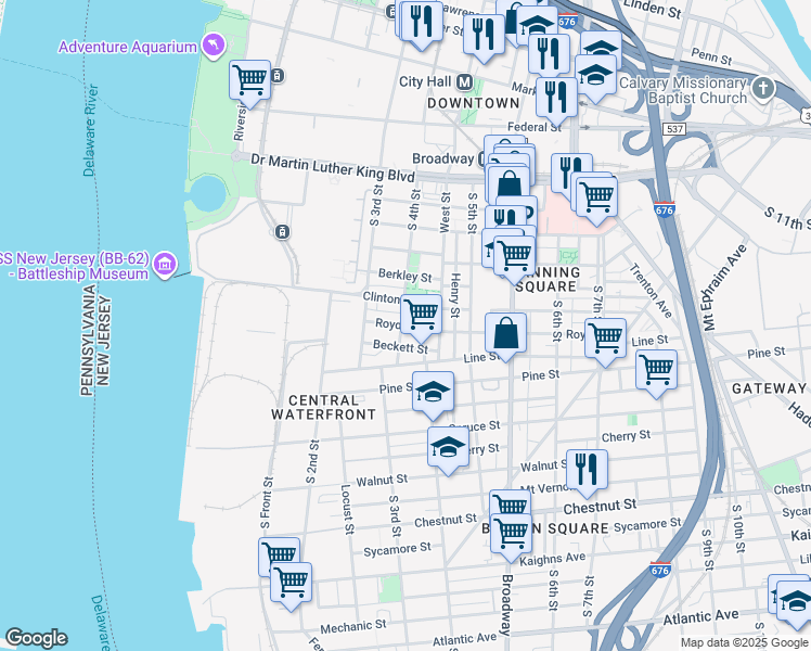 map of restaurants, bars, coffee shops, grocery stores, and more near 421 Beckett Street in Camden