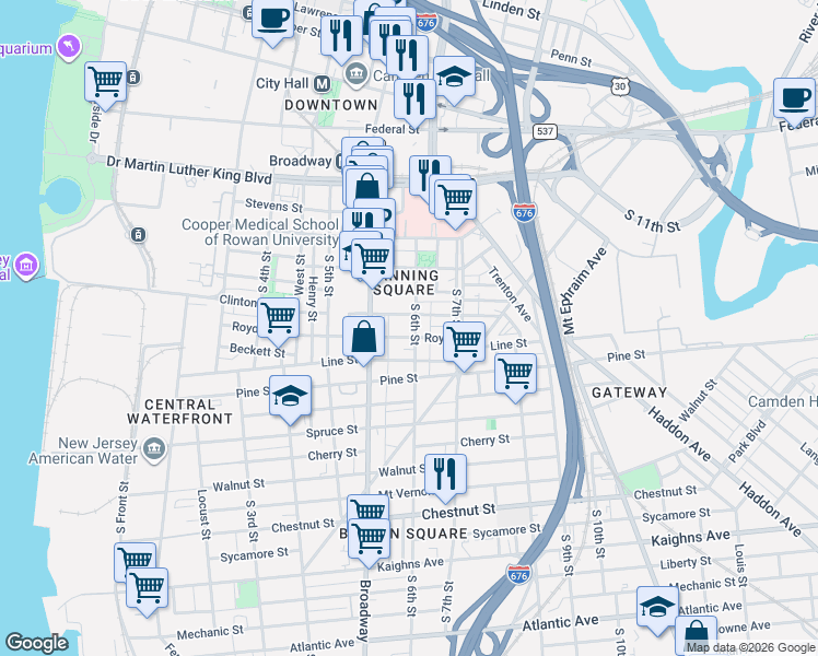 map of restaurants, bars, coffee shops, grocery stores, and more near 616 Saint John Street in Camden