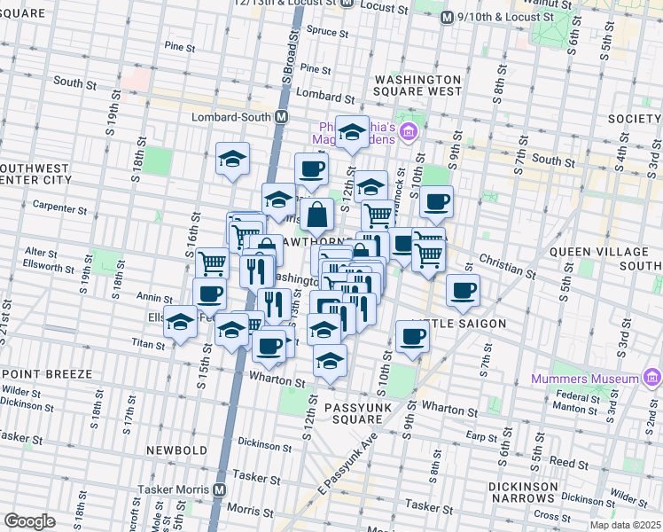 map of restaurants, bars, coffee shops, grocery stores, and more near in Philadelphia