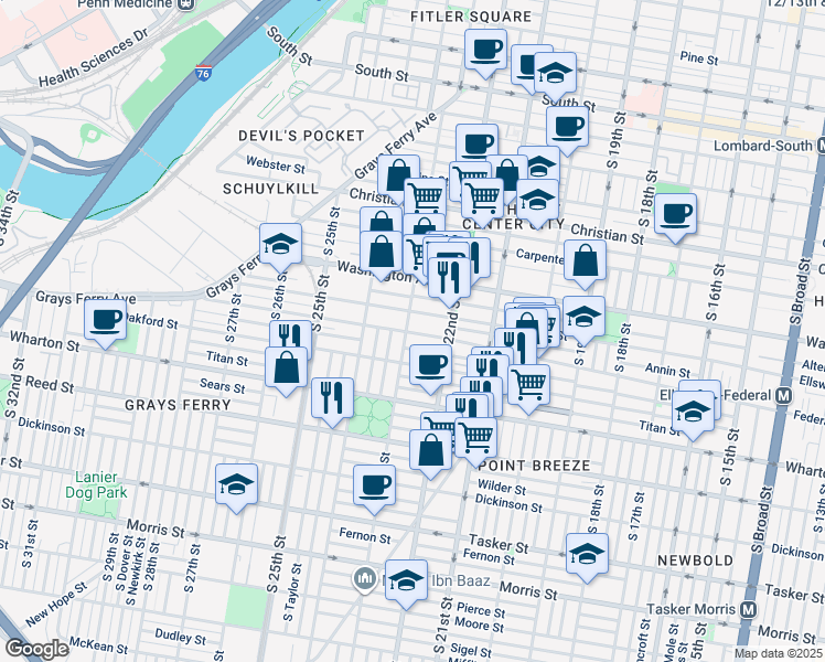 map of restaurants, bars, coffee shops, grocery stores, and more near in Philadelphia