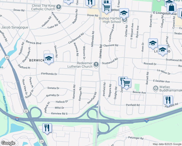 map of restaurants, bars, coffee shops, grocery stores, and more near 2921 Landon Drive in Columbus